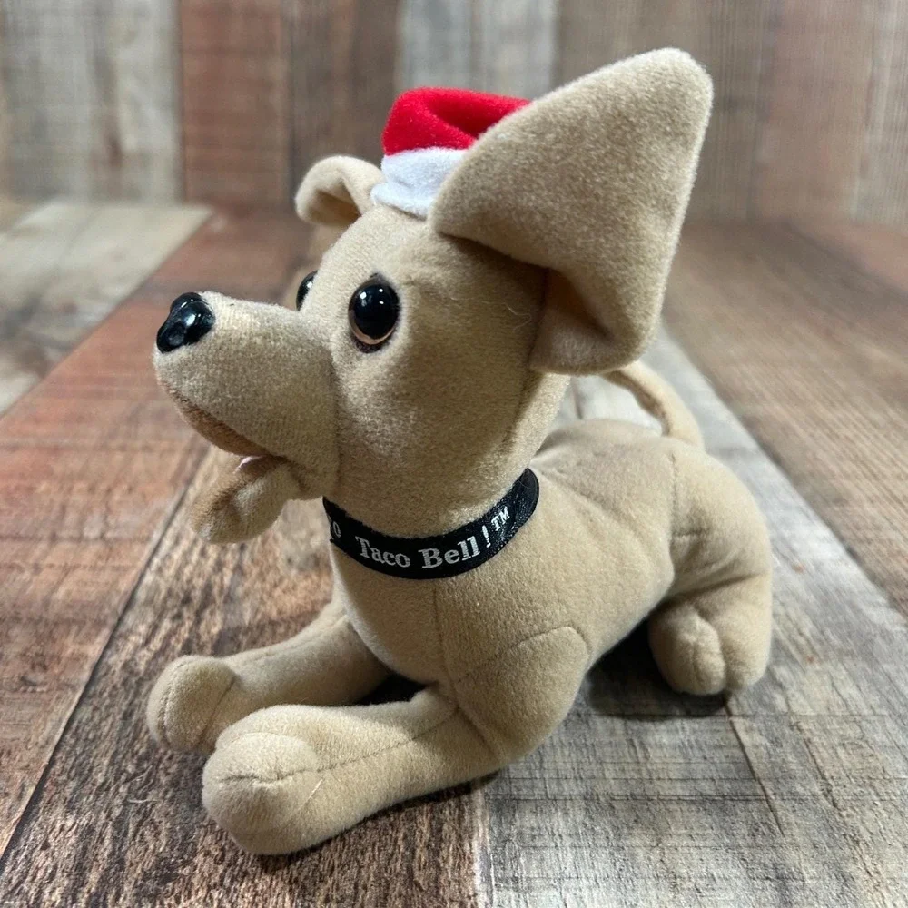 Vintage Taco Bell Chihuahua Plush Santa Hat Applause Dog 90s Advertising Toy